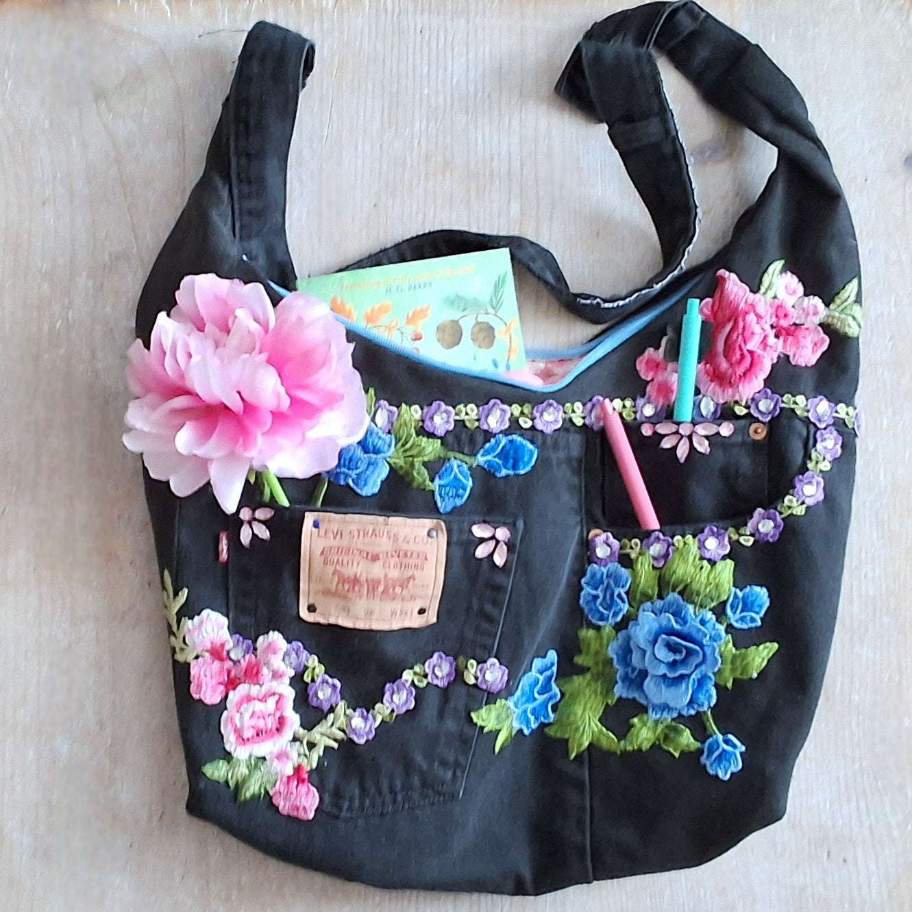 Midnight Blooms Slouchy Crossbody Bag