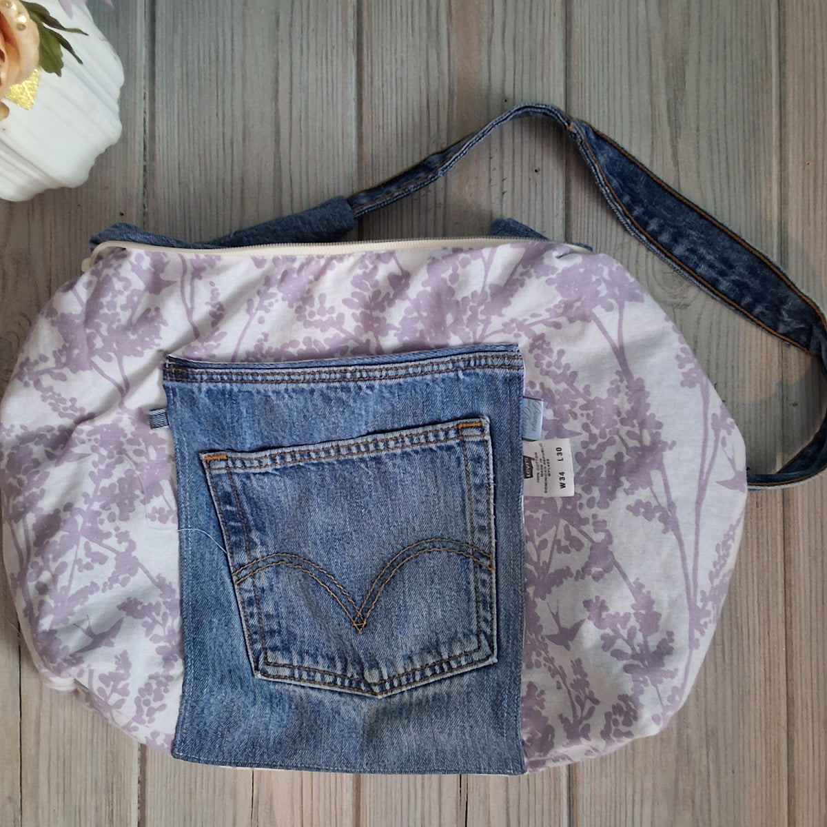 Violet Posies Slouchy Crossbody Bag