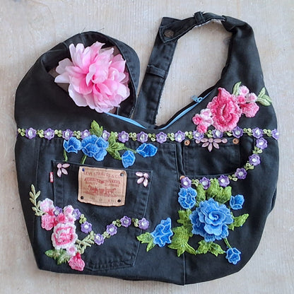 Midnight Blooms Slouchy Crossbody Bag