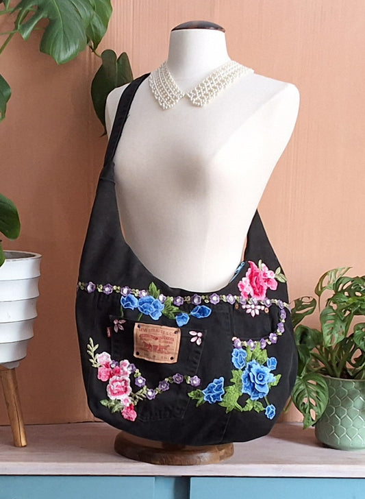 Midnight Blooms Slouchy Crossbody Bag
