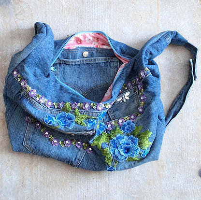 Cornflower Corsage Slouchy Crossbody Bag