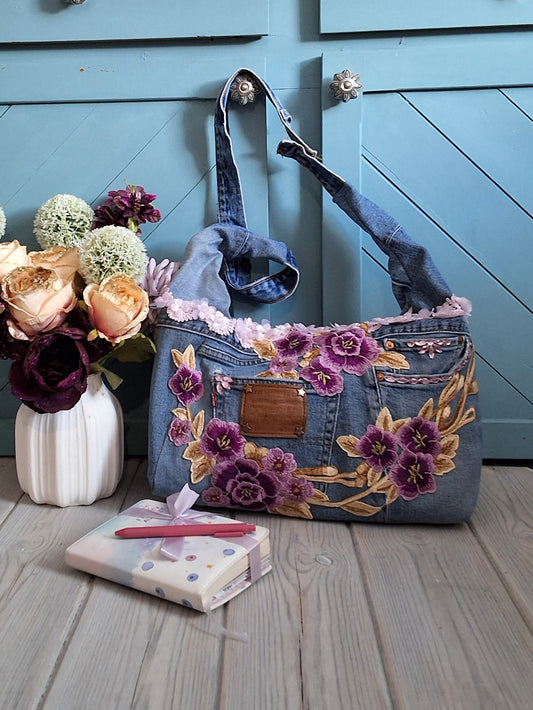 Violet Posies Slouchy Crossbody Bag