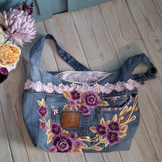 Violet Posies Slouchy Crossbody Bag