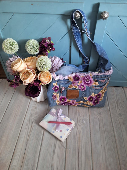 Violet Posies Slouchy Crossbody Bag
