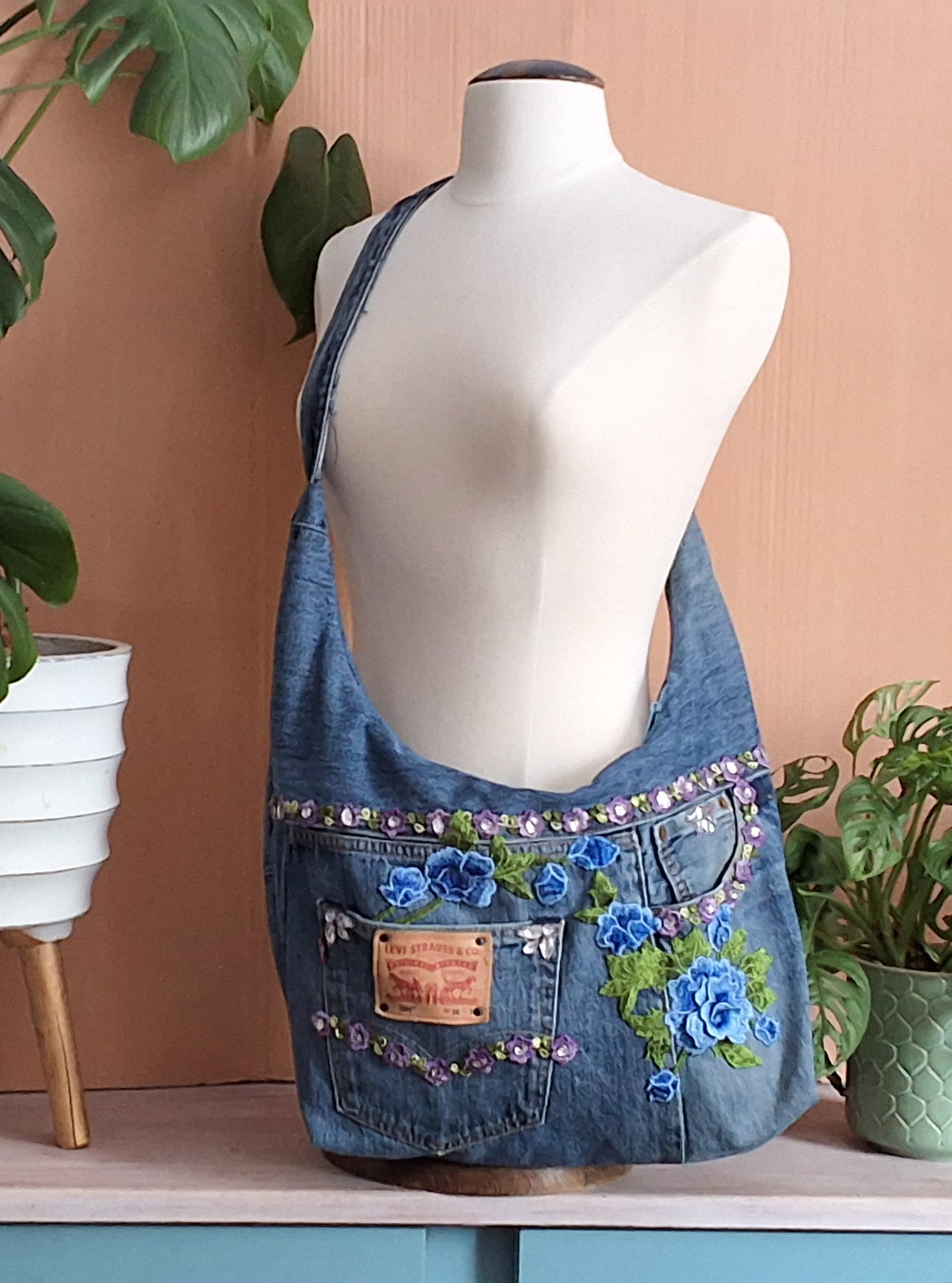 Cornflower Corsage Slouchy Crossbody Bag
