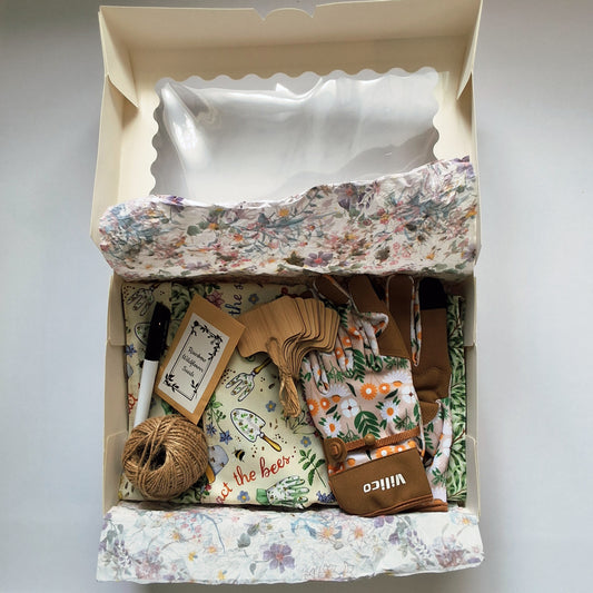 Seeds & Bees - gardening apron & gloves gift set